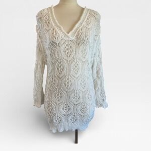 POL White Crochet Knit Swim Cover‎ Up Tunic Boho Beach Resort Size Small
